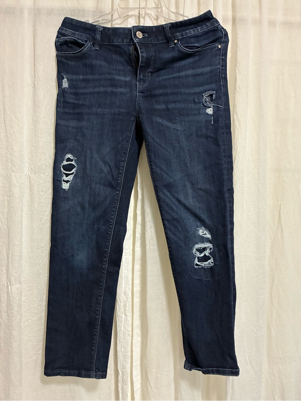 White House Black Market Dark Blue Distressed Skinny Jeans